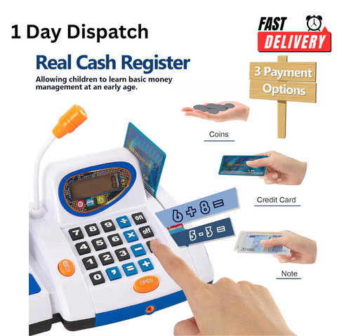 Kids cash register toy - cash, scanner